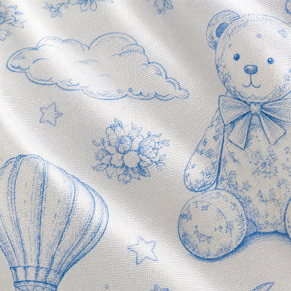 PJ-312-Vintage Toy Animal Sketch Print Satin Button Down Pajama Set