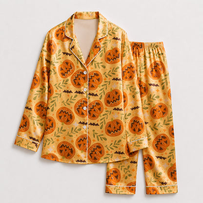 PJ-663-Cute Halloween Pajamas, Sketchy Pumpkin Sleepwear, Autumn Lounge Set