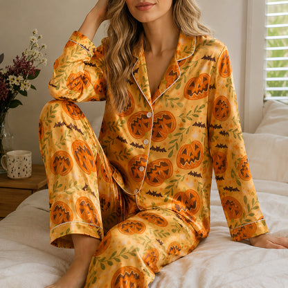 PJ-663-Cute Halloween Pajamas, Sketchy Pumpkin Sleepwear, Autumn Lounge Set