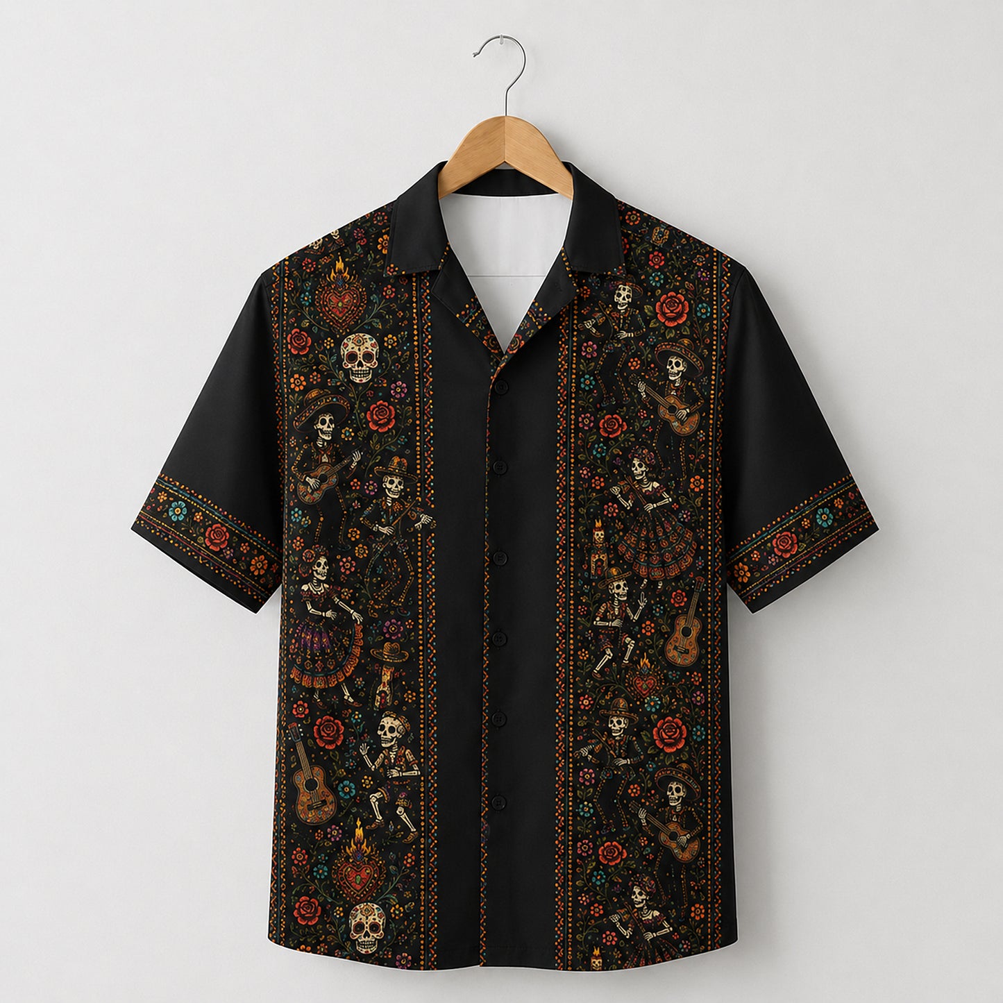 HW-715-Mexican Day Of The Dead Skull Hawaiian Shirt Vibrant Floral Skeleton Festival Button Up