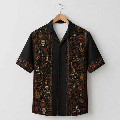 HW-715-Mexican Day Of The Dead Skull Hawaiian Shirt Vibrant Floral Skeleton Festival Button Up