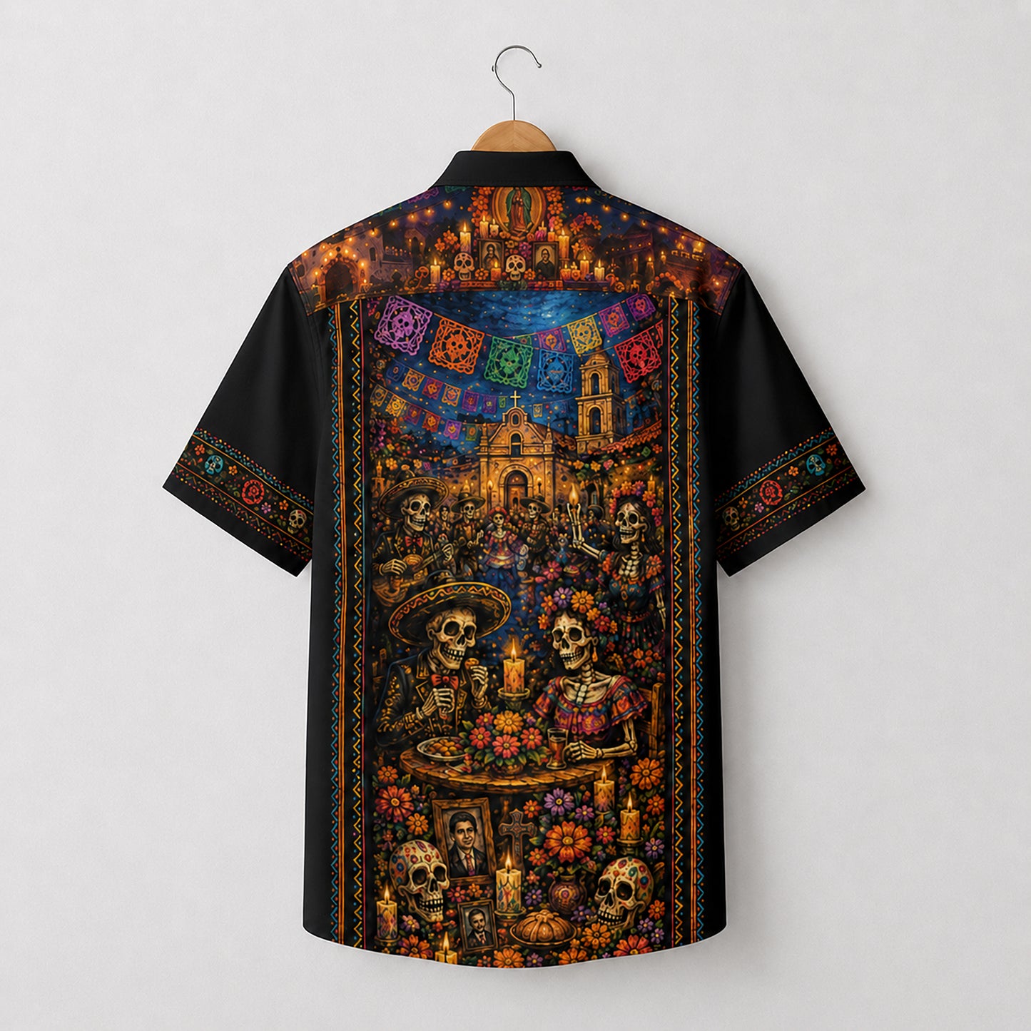 HW-715-Mexican Day Of The Dead Skull Hawaiian Shirt Vibrant Floral Skeleton Festival Button Up