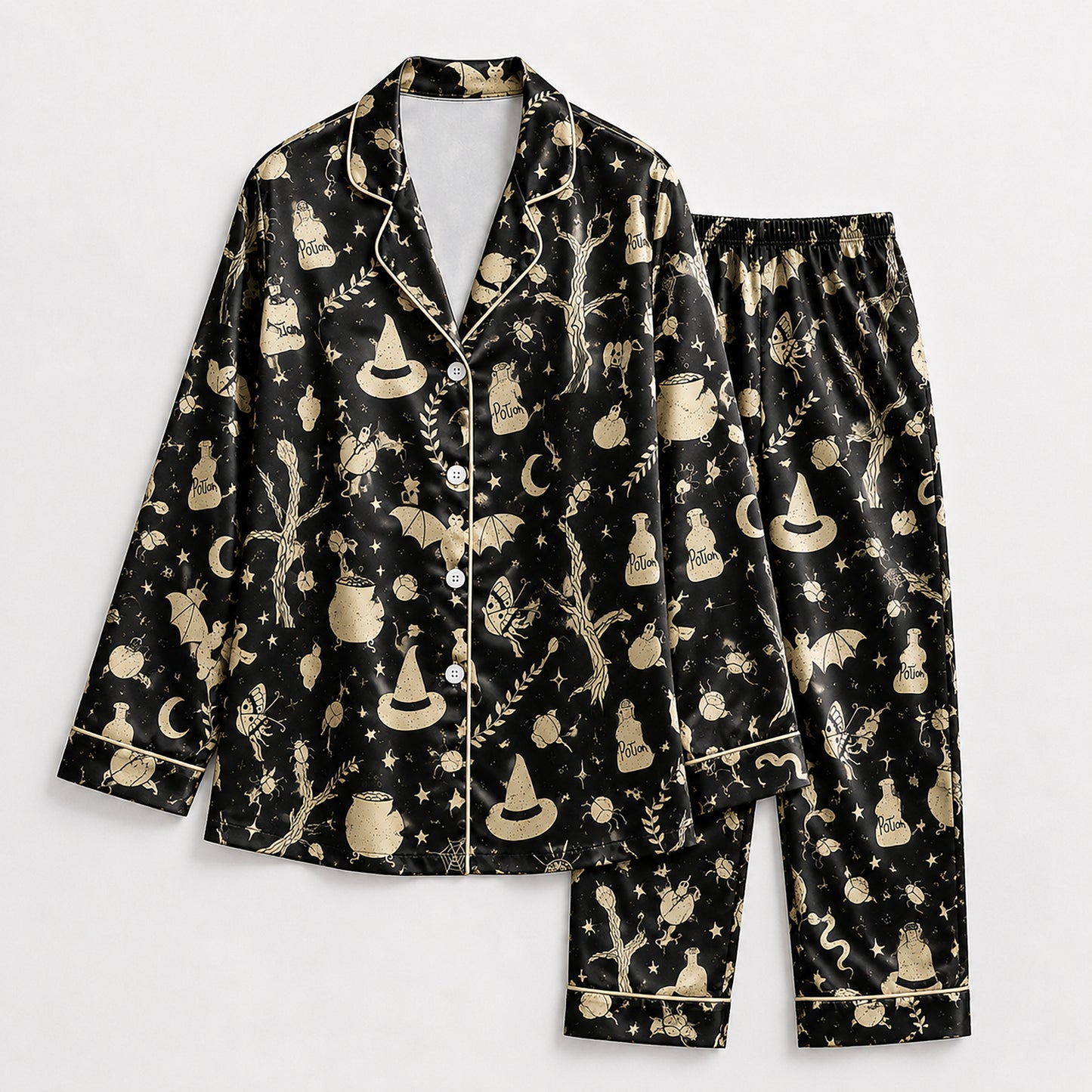 PJ-720-Cozy Halloween Satin Pajama Set with Playful Seasonal Festival Print