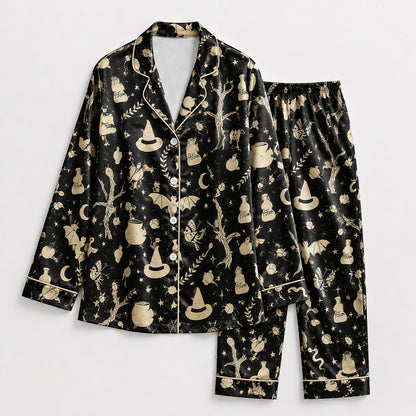 PJ-720-Cozy Halloween Satin Pajama Set with Playful Seasonal Festival Print