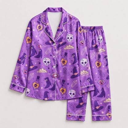 PJ-724-Halloween Dreams Satin Pajama Set with Charming Seasonal All Over Print