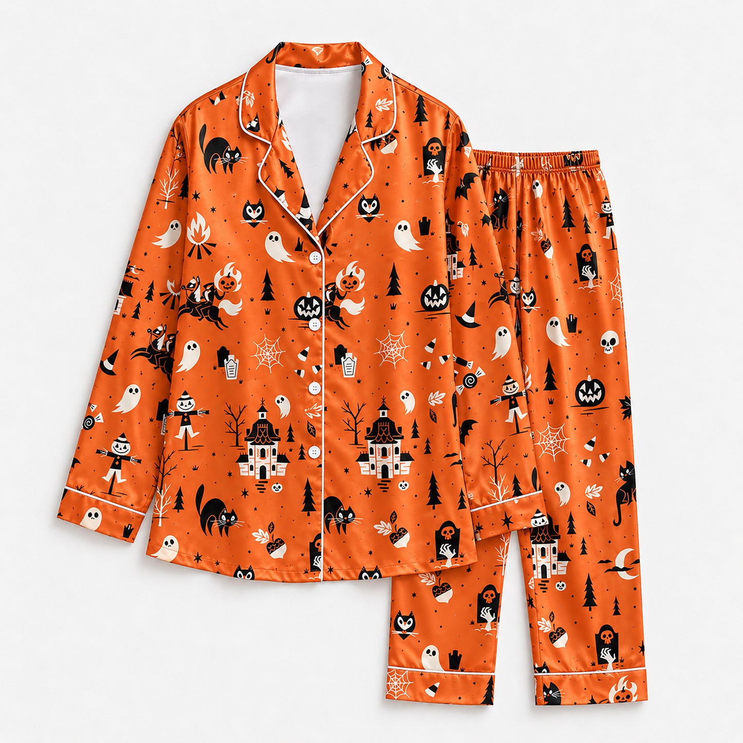 PJ-725-Moonlit Halloween Pajama Set with Magical Spooky Pattern for Relaxing Evenings