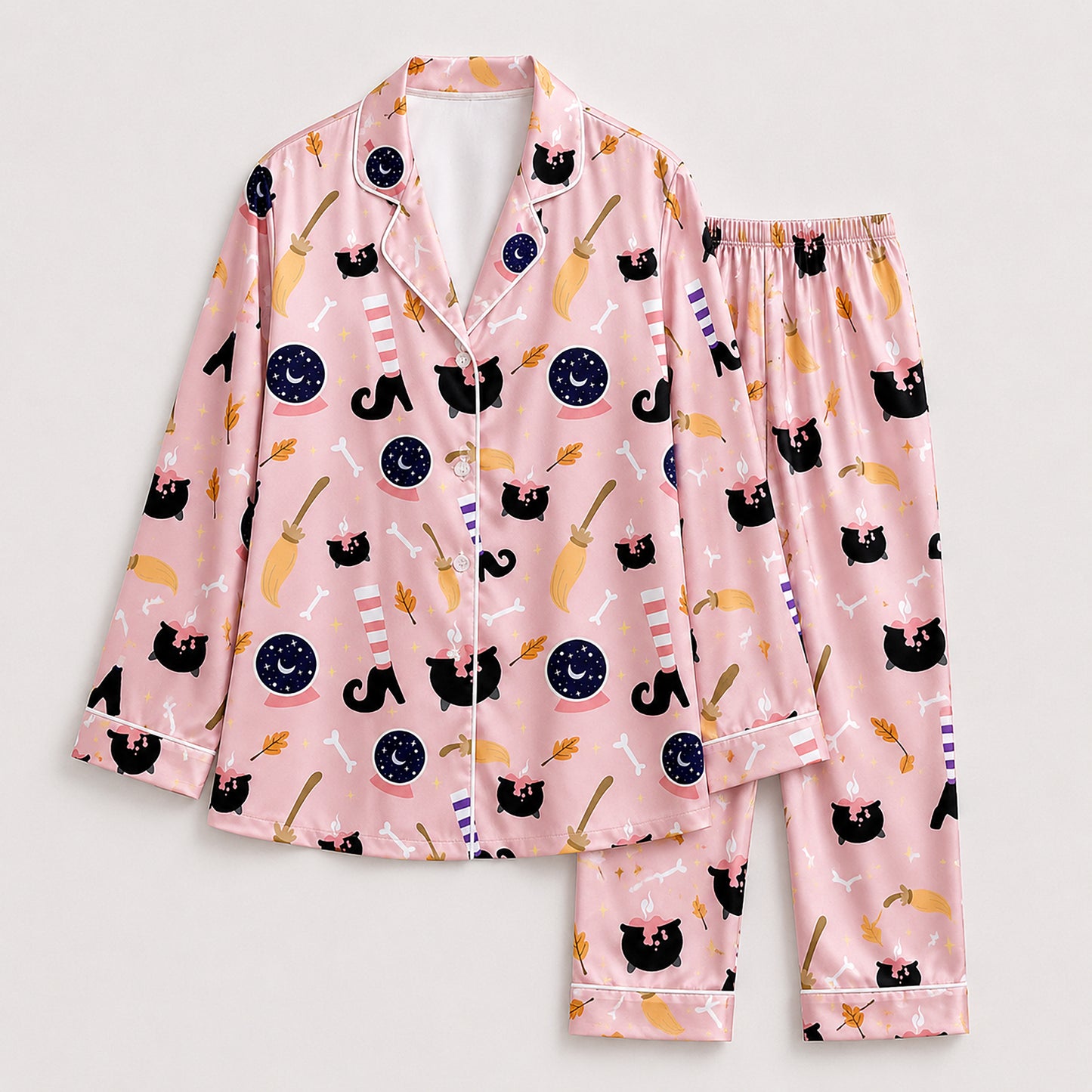 PJ-735-Halloween Celebration Satin Pajama Set with Premium Seasonal Artwork