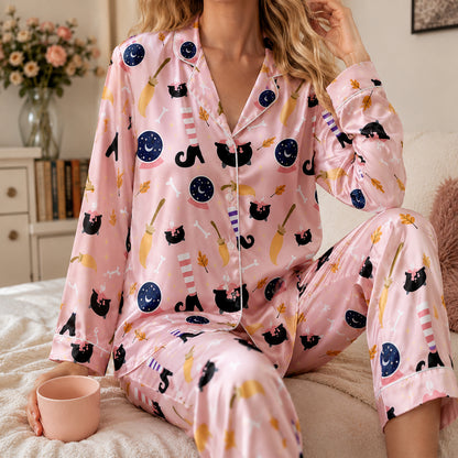 PJ-735-Halloween Celebration Satin Pajama Set with Premium Seasonal Artwork