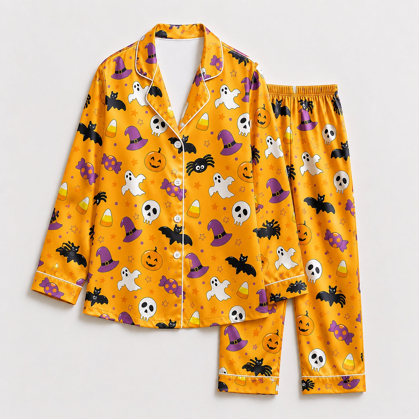 PJ-737-Halloween Memories Satin Pajama Set with Classic Autumn Festival Design