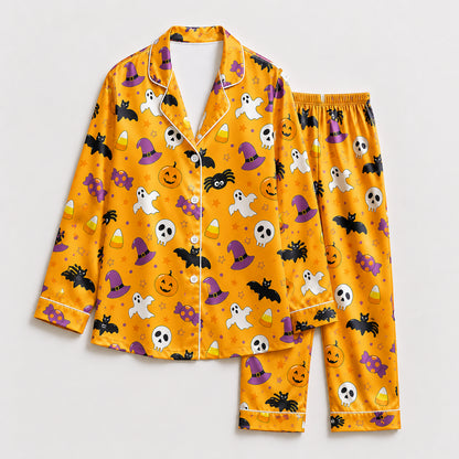 PJ-737-Halloween Memories Satin Pajama Set with Classic Autumn Festival Design