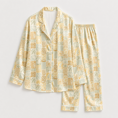 PJ-M126-Sage Poly Boho Pajama Apparel, Sweet Tropical Printed Short Sleeve Loungewear Sleepwear Collection Attire