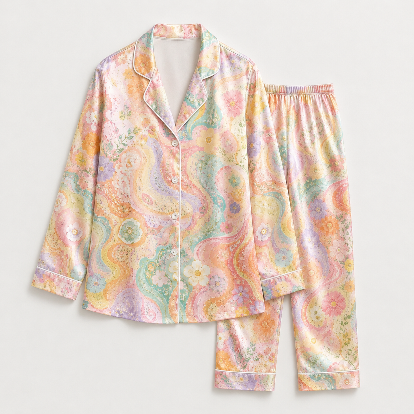 PJ-M131-Lavender Poly Botanical Pajama Apparel, Sweet Marble Printed Short Sleeve Loungewear Sleepwear Collection Attire