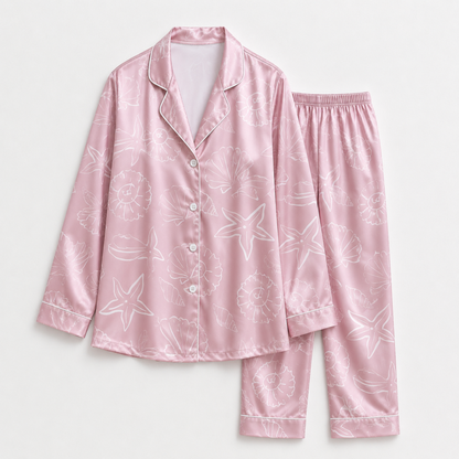 PJ-M154-Rose Poly Seaside Pajama Apparel, Sweet Printed Loungewear Sleepwear Collection Top Bottom Attire
