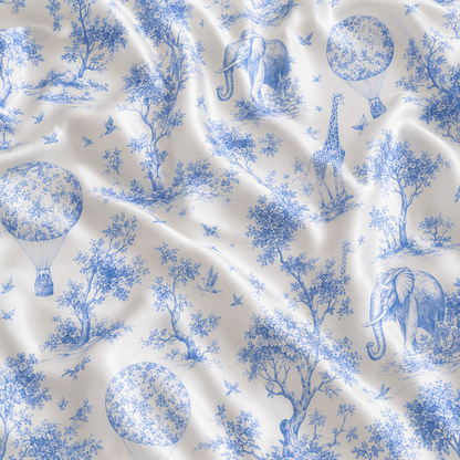 PJ-M159-Vintage Toile Safari Animal Satin Pajama Set Hot Air Balloon Two Piece Sleepwear Button Up Loungewear