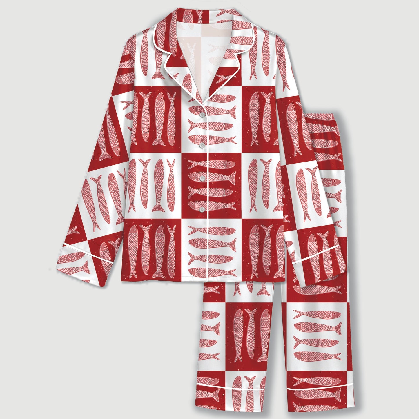 PJ-M198-Silk Aesthetic Pajama Apparel, Nautical Graphic Loungewear Sleepwear Collection Top Bottom Raiment
