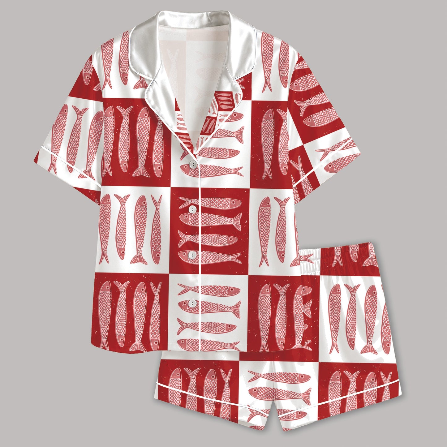 PJ-M198-Silk Aesthetic Pajama Apparel, Nautical Graphic Loungewear Sleepwear Collection Top Bottom Raiment