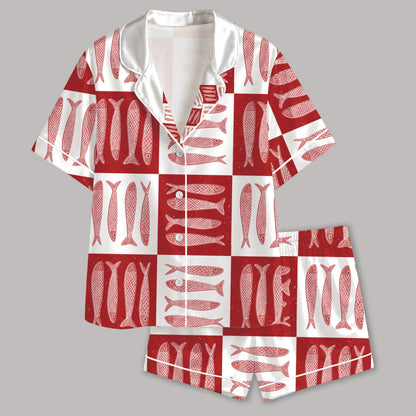 PJ-M198-Silk Aesthetic Pajama Apparel, Nautical Graphic Loungewear Sleepwear Collection Top Bottom Raiment