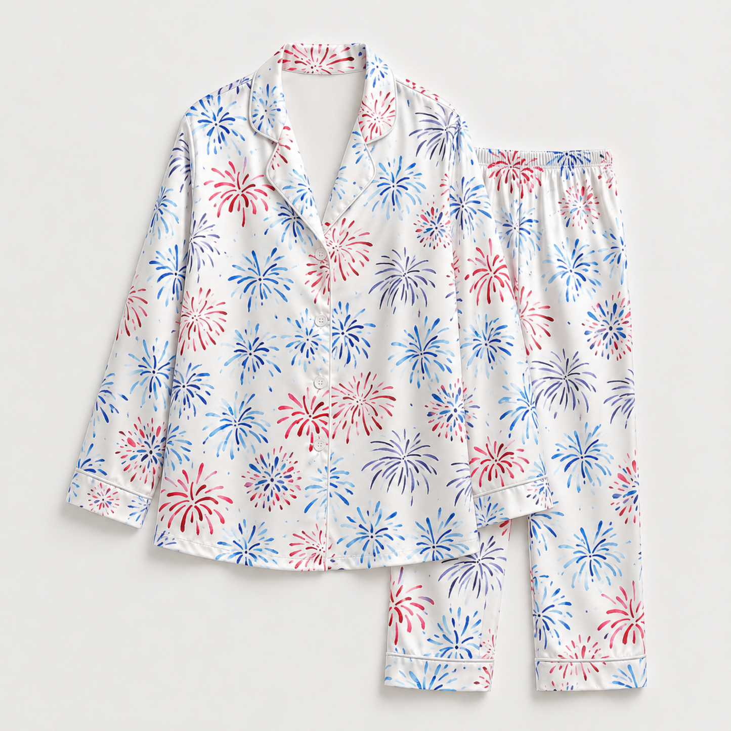 PJ-M200-Ivory Satin Sparkler Pajama Apparel, Sweet Printed Loungewear Sleepwear Collection Top Bottom Matching Attire