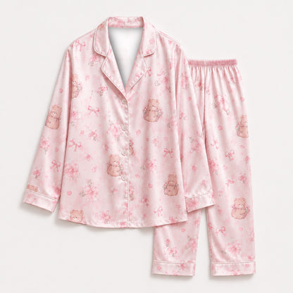 PJ-M209-Teddy Pajama Apparel, Sweet Printed Loungewear Sleepwear Collection Top Bottom Matching Attire