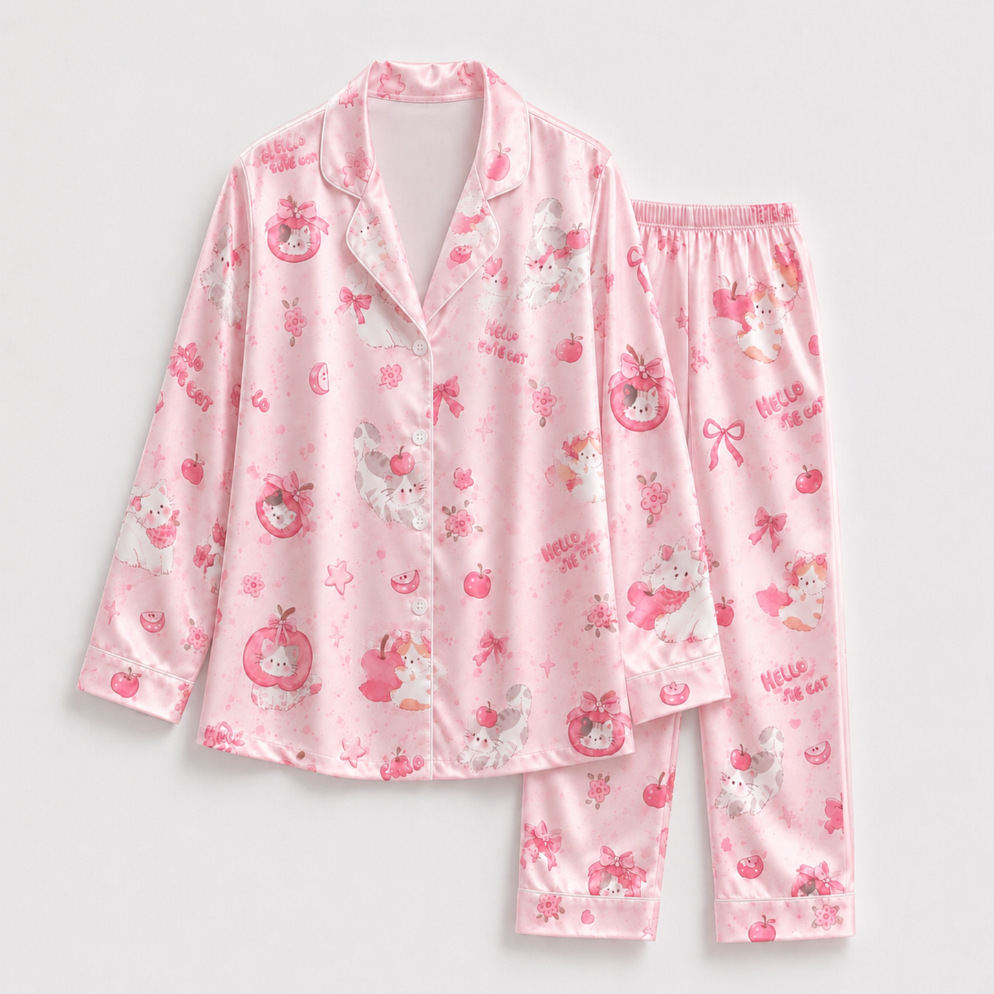 PJ-M210-Soft Salmon Poly Pajama Apparel, Refined Floral Graphic Sleepwear and Comfortable Loungewear Set