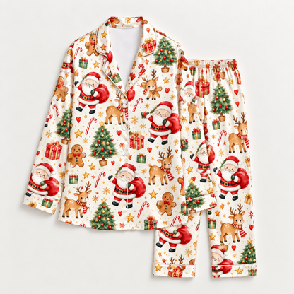 PJ-M2213-Christmas Pajama Set, Santa Gingerbread Pajamas, Reindeer Christmas Tree Candy Cane Sleepwear, Festive Holiday Gift PJs