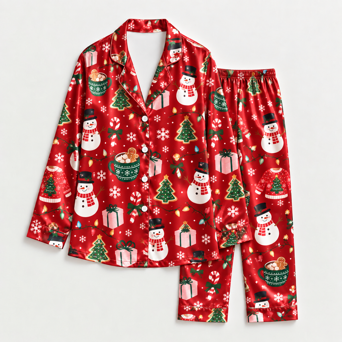 PJ-M2217-Christmas Pajama Set, Snowman Christmas Tree Pajamas, Gingerbread Gift Holiday Sleepwear, Festive Winter Family PJs