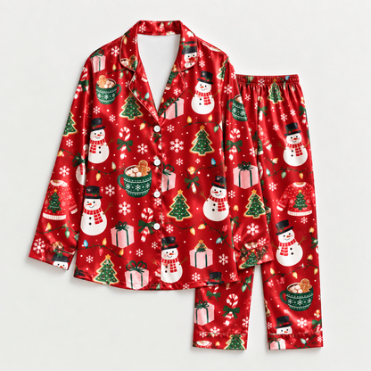 PJ-M2217-Christmas Pajama Set, Snowman Christmas Tree Pajamas, Gingerbread Gift Holiday Sleepwear, Festive Winter Family PJs