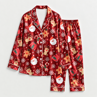 PJ-M2224-Christmas Pajama Set, Santa Reindeer Gingerbread Pajamas, Candy Cane Snowflake Holiday Sleepwear, Festive Christmas PJs
