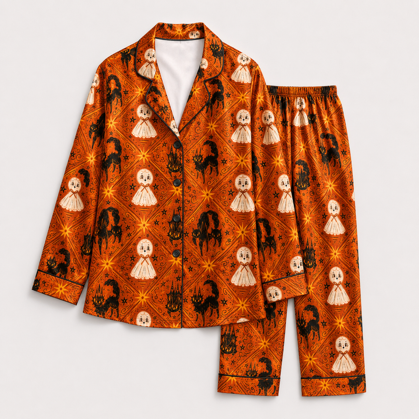 PJ-M238-Spooky Halloween Pajama Apparel, Spooky Pattern Loungewear Sleepwear Collection Top Bottom Matching Clothing
