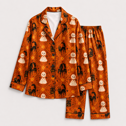 PJ-M238-Spooky Halloween Pajama Apparel, Spooky Pattern Loungewear Sleepwear Collection Top Bottom Matching Clothing