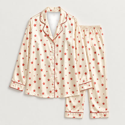 PJ-M242-Star Pajama Apparel, Red Pattern Loungewear Sleepwear Collection Top Bottom Matching Clothing