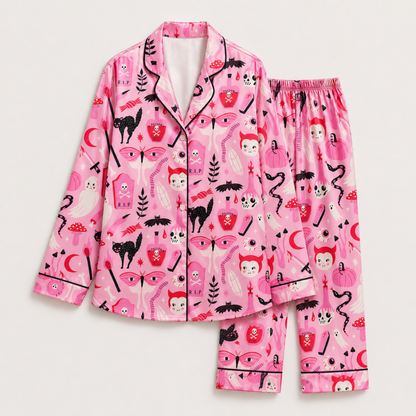 PJ-M245-Rose Halloween Aesthetic Pajama Apparel, Whimsical Occult Graphic Loungewear Sleepwear Collection Top Bottom Raiment