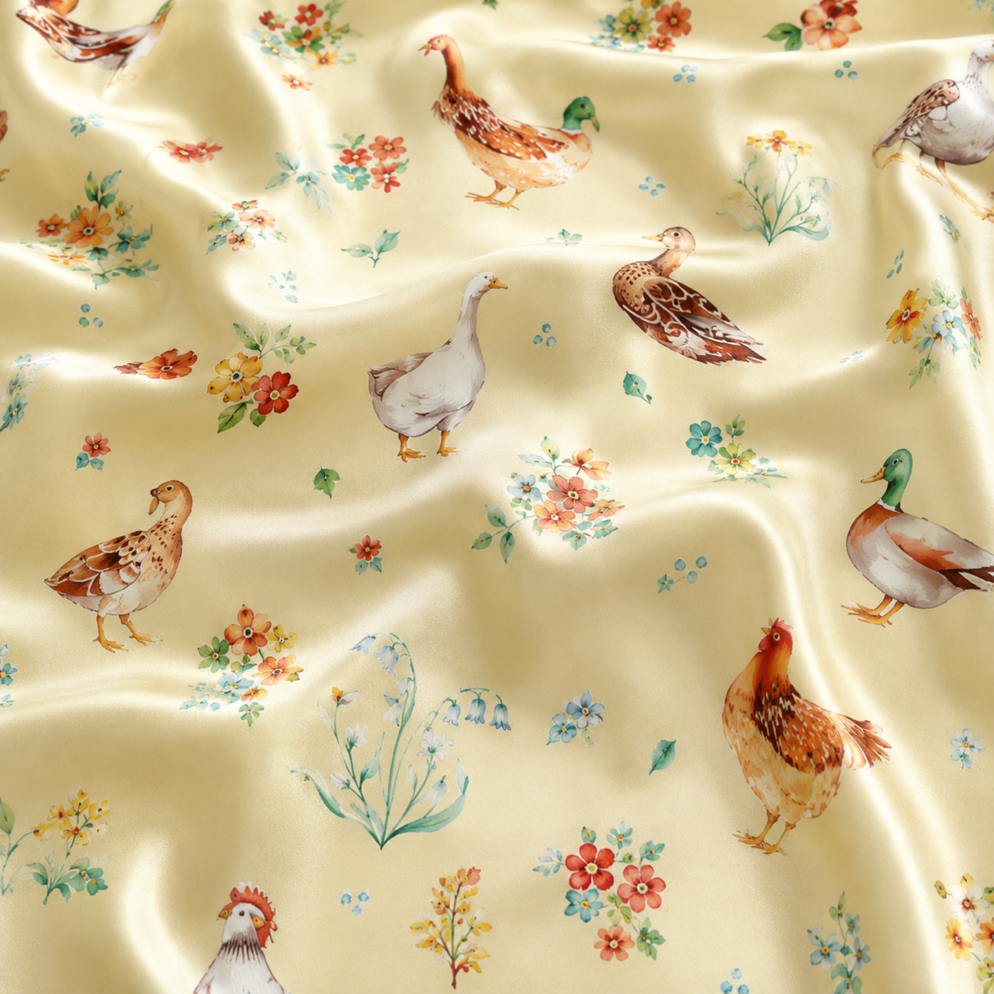 PJ-M250-Yellow Farm Pajama Apparel, Duck Floral Pattern Loungewear Sleepwear Collection Top Bottom Clothing