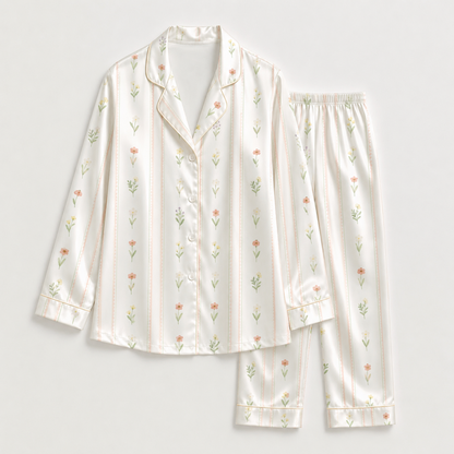 PJ-M252-Floral Print Satin Pajama Set, Matching Sleepwear and Cozy Loungewear Collection
