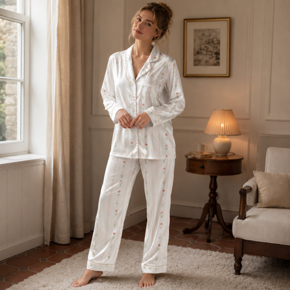 PJ-M252-Floral Print Satin Pajama Set, Matching Sleepwear and Cozy Loungewear Collection