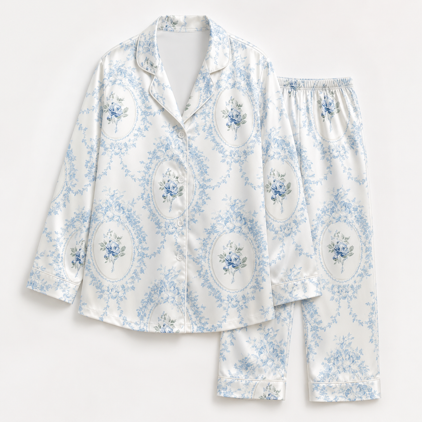 PJ-M253-Vintage Floral Pattern Pajama Set with Lightweight Comfortable Lounge Style