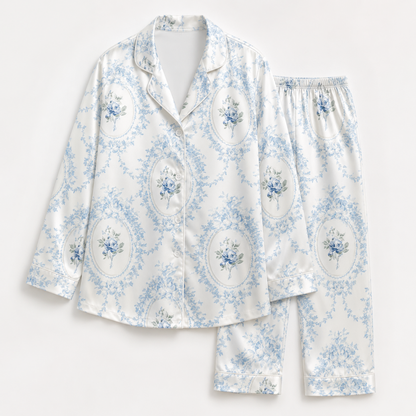 PJ-M253-Vintage Floral Pattern Pajama Set with Lightweight Comfortable Lounge Style