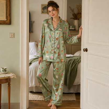 PJ-M263-Woodland Forest Animal Pajama Set Pattern Loungewear Sleepwear Collection Top Bottom Matching Clothing