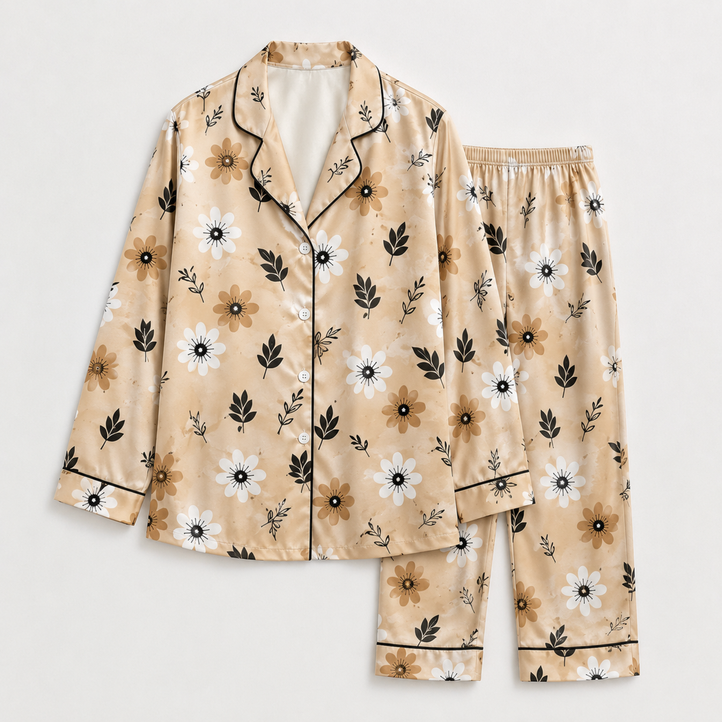 PJ-M271-Flower Floral Daisy Print Pajama Set with Relaxed Fit and Soft Everyday Comfort