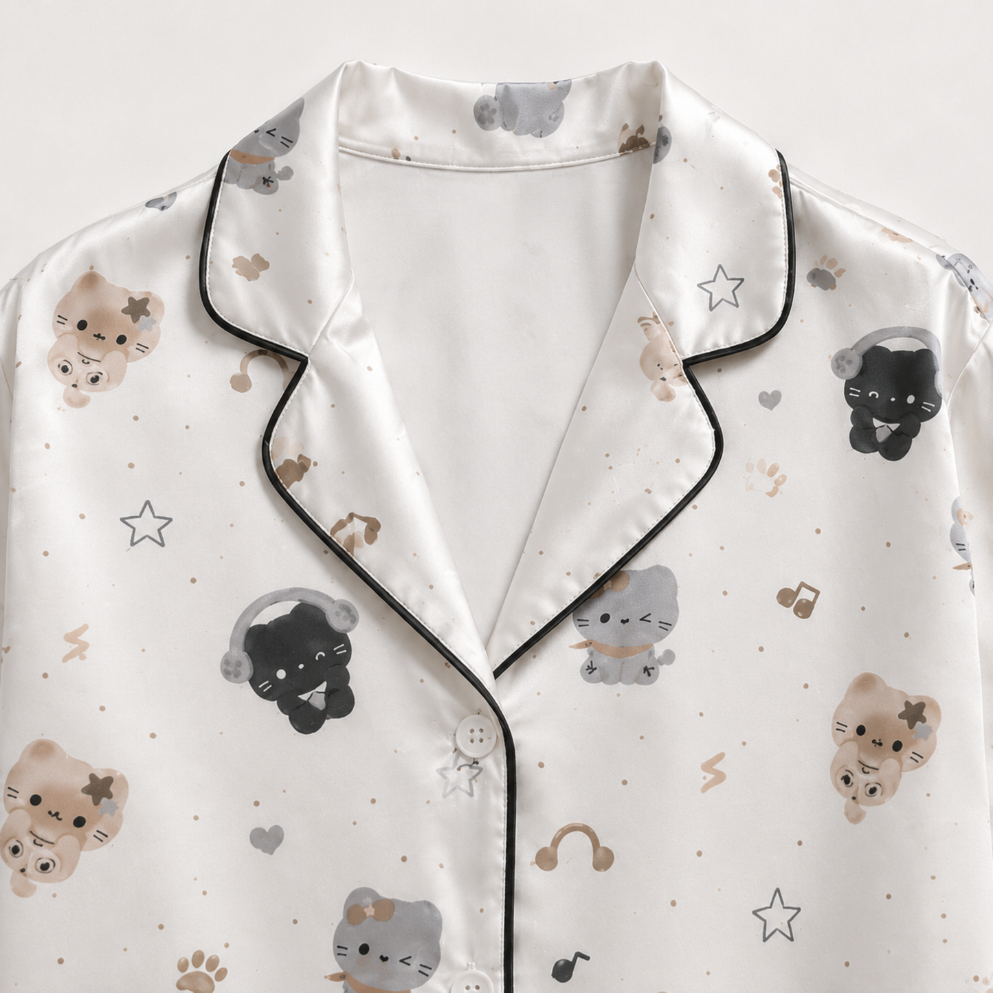 PJ-M273-Cartoon Kitty Pajama Set with Premium Soft Fabric and Adorable All Over Cat Print