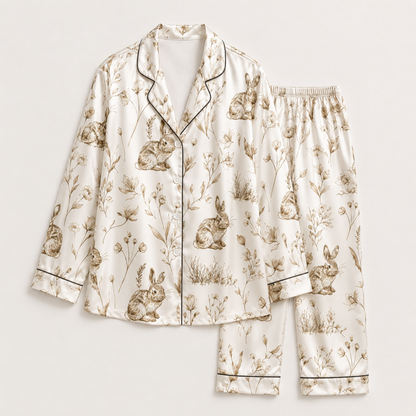PJ-M280-Cute Rabbit Satin Pajama Set with Charming Cartoon Bunny Pattern for Cozy Everyday Sleepwear