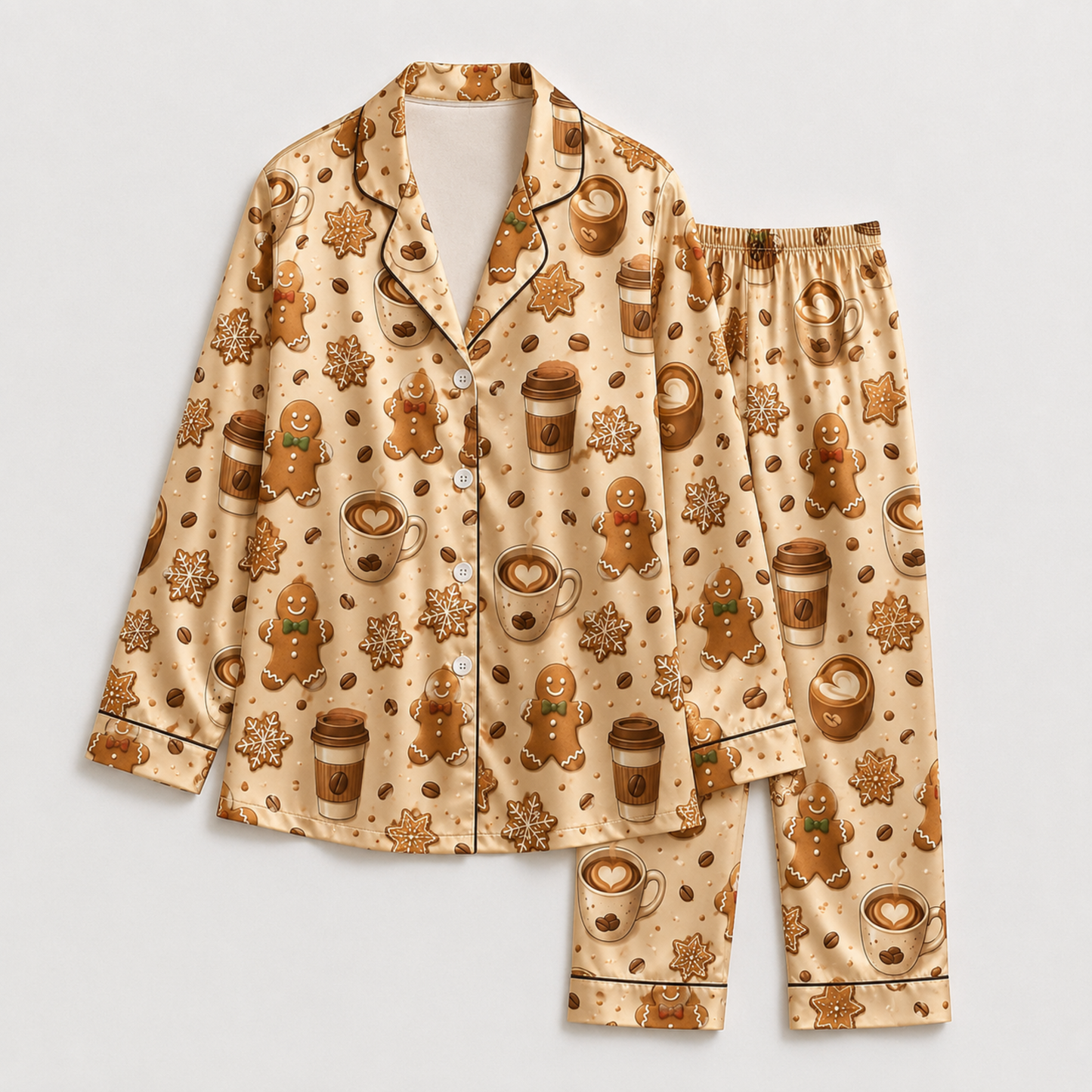 PJ-M281-Cute Coffee Cup Pattern Pajama Set with Comfortable Lounge Style