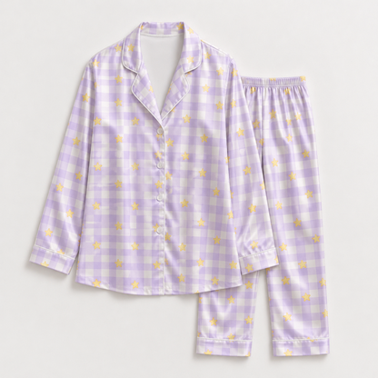 PJ-M284-Lavender Plaid Sleepwear with Star Pattern with Soft Breathable Fabric for Cozy Everyday Sleepwear