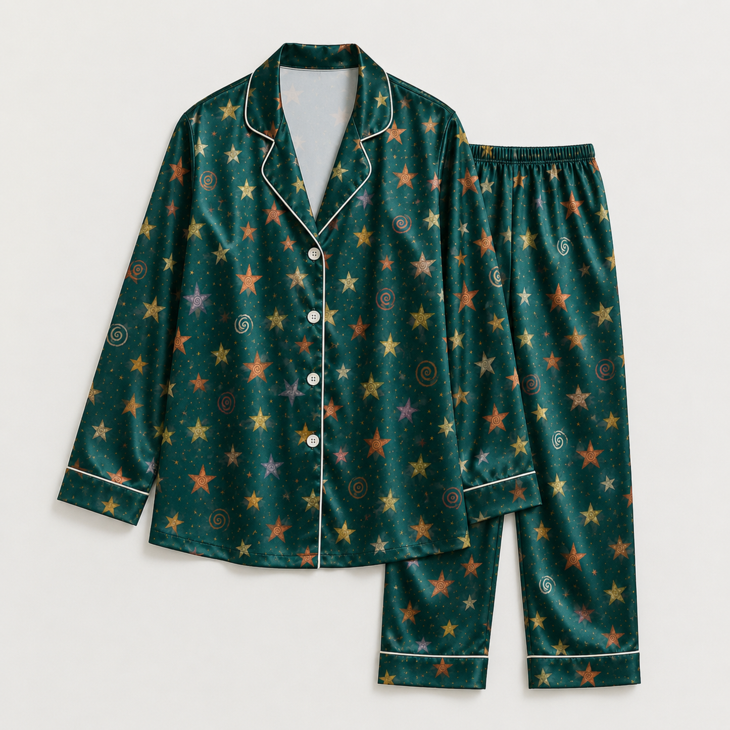PJ-M286-Celestial Stars Satin Pajama Set, Matching Sleepwear and Cozy Loungewear Collection