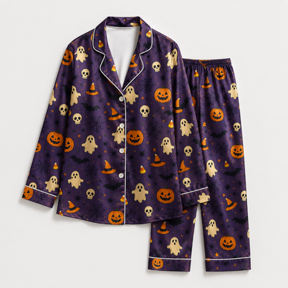 PJ-M314-Festive Halloween Motif Pajama Set Designed With A Comfortable Silhouette For All Night Comfort During October