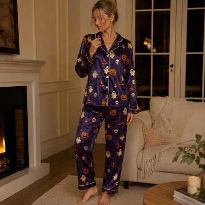 PJ-M314-Festive Halloween Motif Pajama Set Designed With A Comfortable Silhouette For All Night Comfort During October