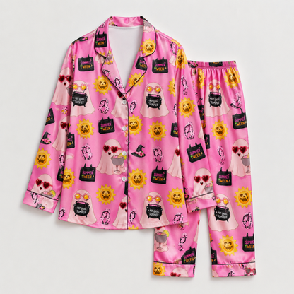PJ-M315-Soft Halloween Print Loungewear Set Featuring An Assortment Of Cute Seasonal Icons For A Fun Holiday Look