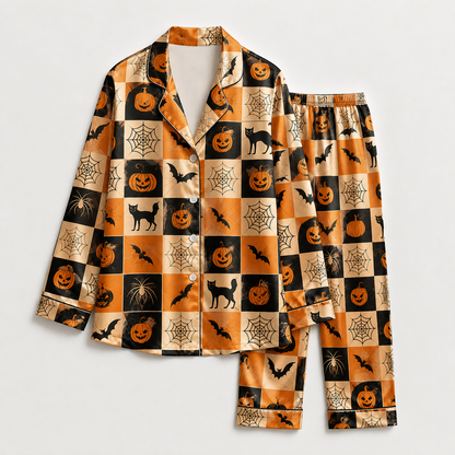 PJ-M320-Comfortable Halloween Holiday Loungewear Set Showcasing A Variety Of Fun Spooky Prints Perfect For The Entire Autumn Season