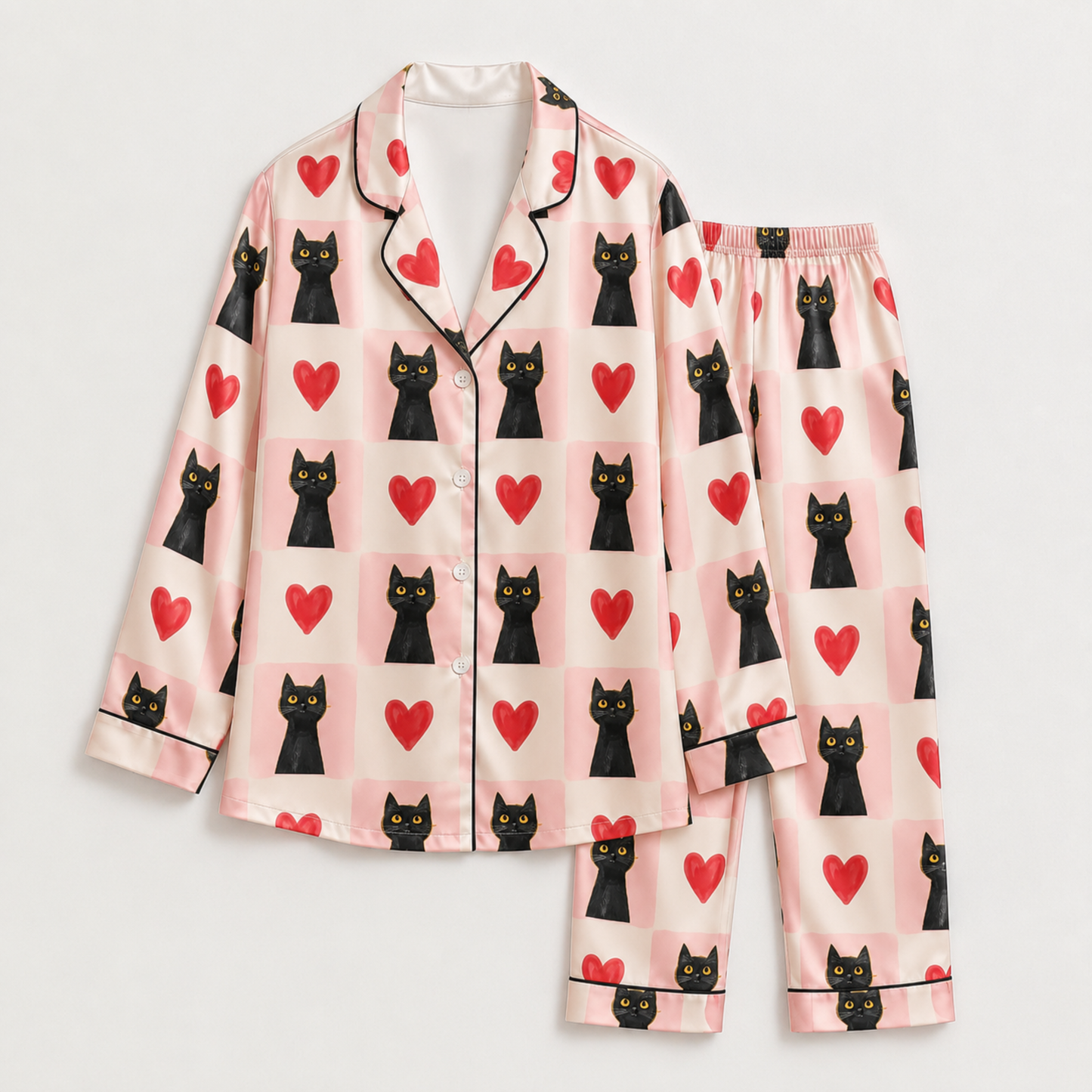 PJ-M325-Artistic Line-Art Cat Print Pajama Set Crafted From Sustainable Modal Fabric Offering A Smooth And Luxurious Feel