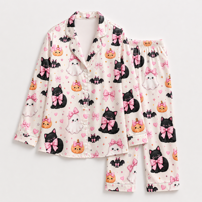 PJ-M331-Playful Modern Cat Halloween Silhouette Motif Loungewear Collection Featuring A Fun Geometric Pattern In A Versatile Colorway